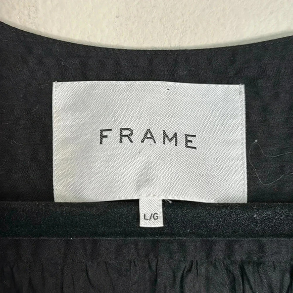 Frame Black Smocked Puff Sleeve Mini Dress Size Large - Picture 4 of 10